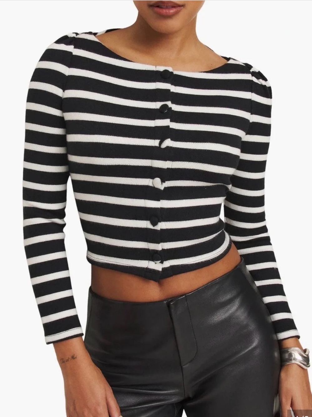 Reformation Lennox Cropped Cardigan Black and White Striped
